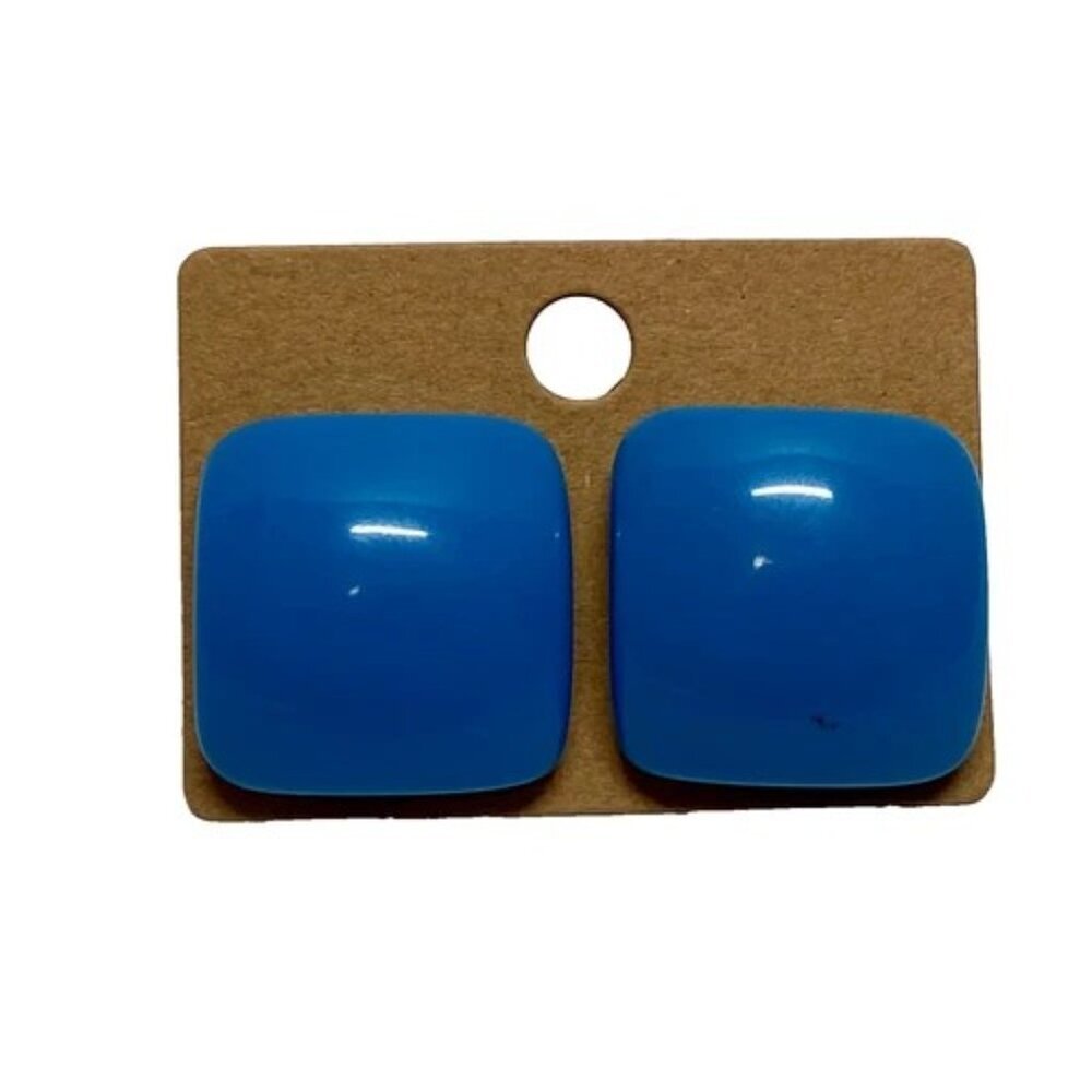 Vintage Earrings Square Blue Fashion‎ Jewelry Polished Acrylic Stud Post 1980's